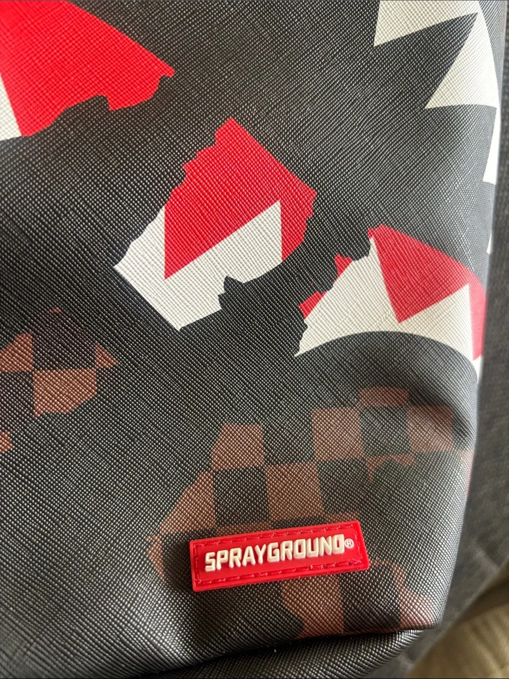 Sprayground Black, Brown & Red Checker Shark-Graphic Backpack